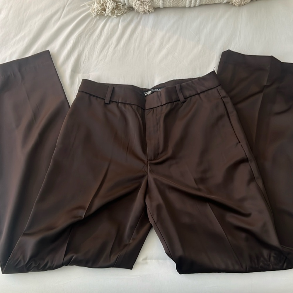 Zara Split Hem Silk Business Pants